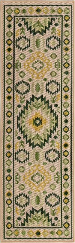2' x 6' Whitfield · Border Outdoor Rug, beige and green
