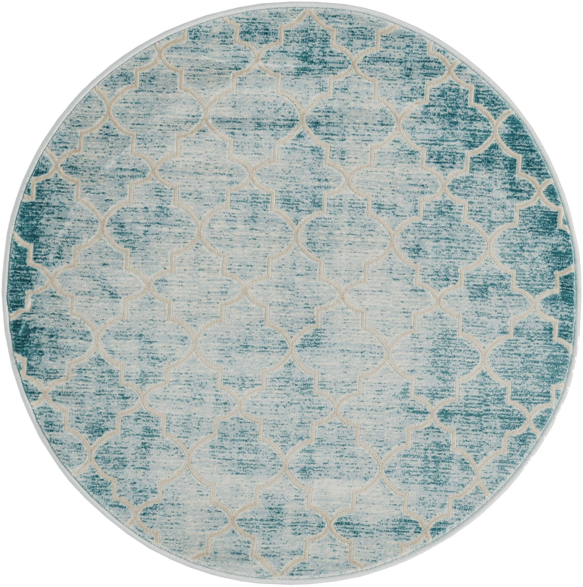 3' 3 x 3' 3 Dallimore · Lattice rug, teal and ivory