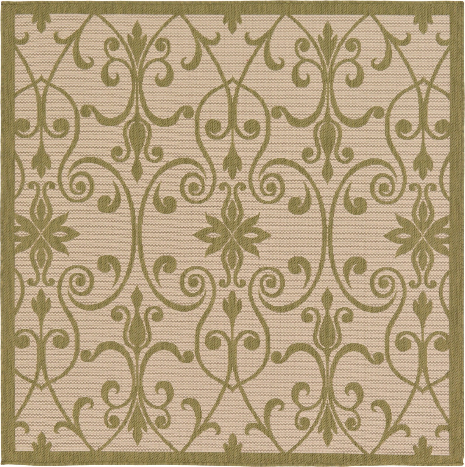 6' x 6' Fanshawe · Scrollwork trellis Outdoor Rug, green and beige