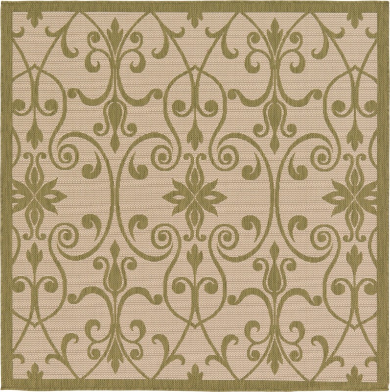 Fanshawe · Scrollwork trellis Outdoor Rug, green and beige
