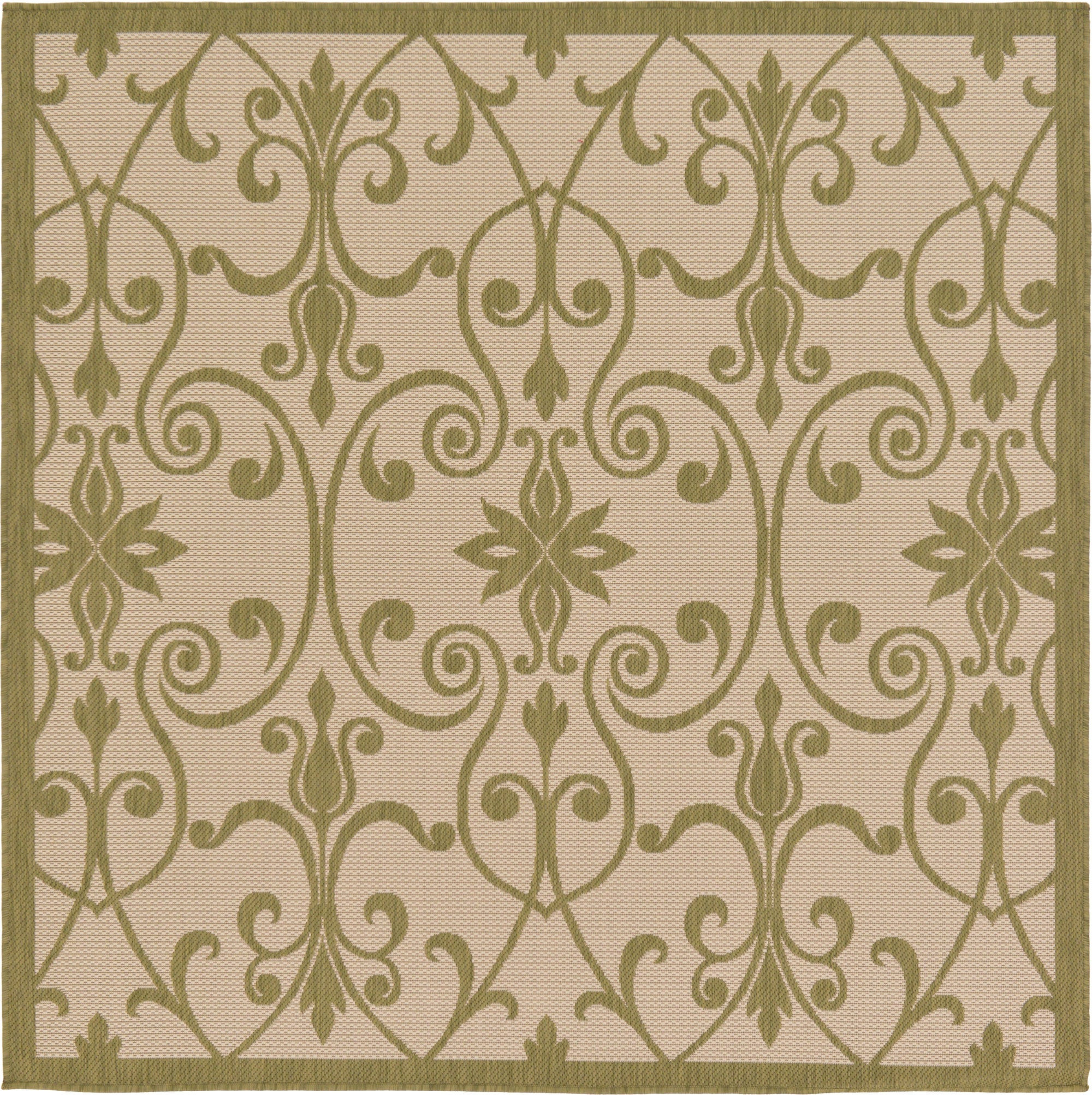 6' x 6' Fanshawe · Scrollwork trellis Outdoor Rug, green and beige