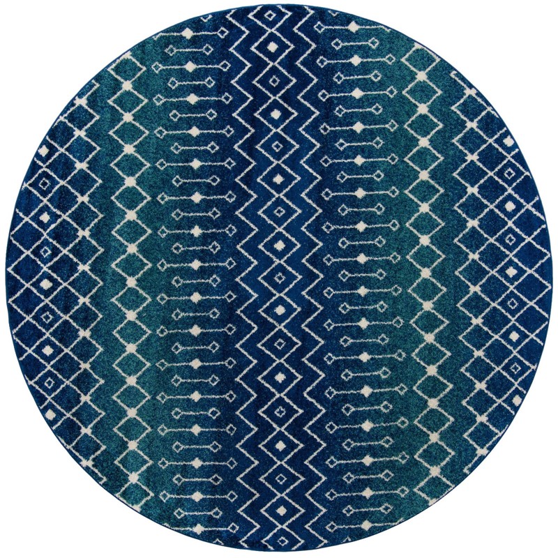 10' x 10' Boswell · Tribal trellis rug, navy and teal