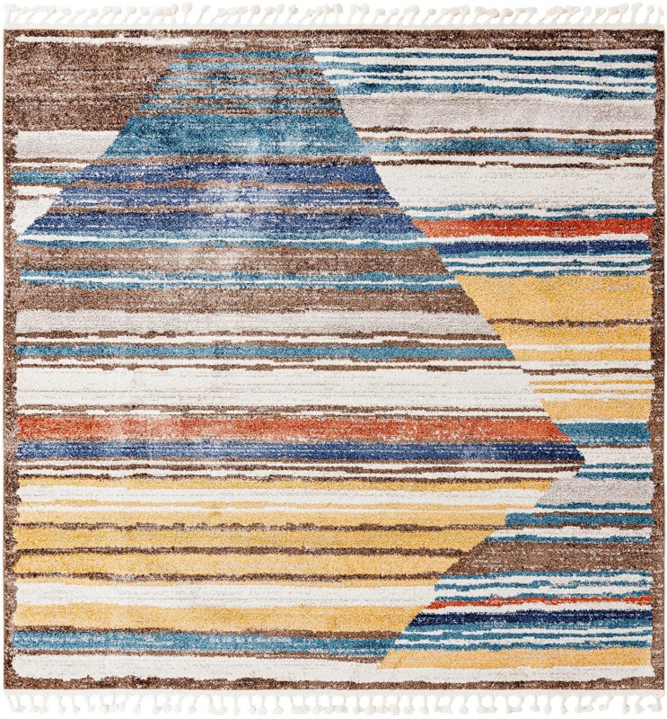 7' 10 x 7' 10 Baird · Striped rug, ivory and multicolor