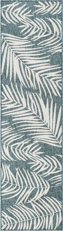 2' 7 x 10' Moody · Floral / botanical Outdoor Rug, teal
