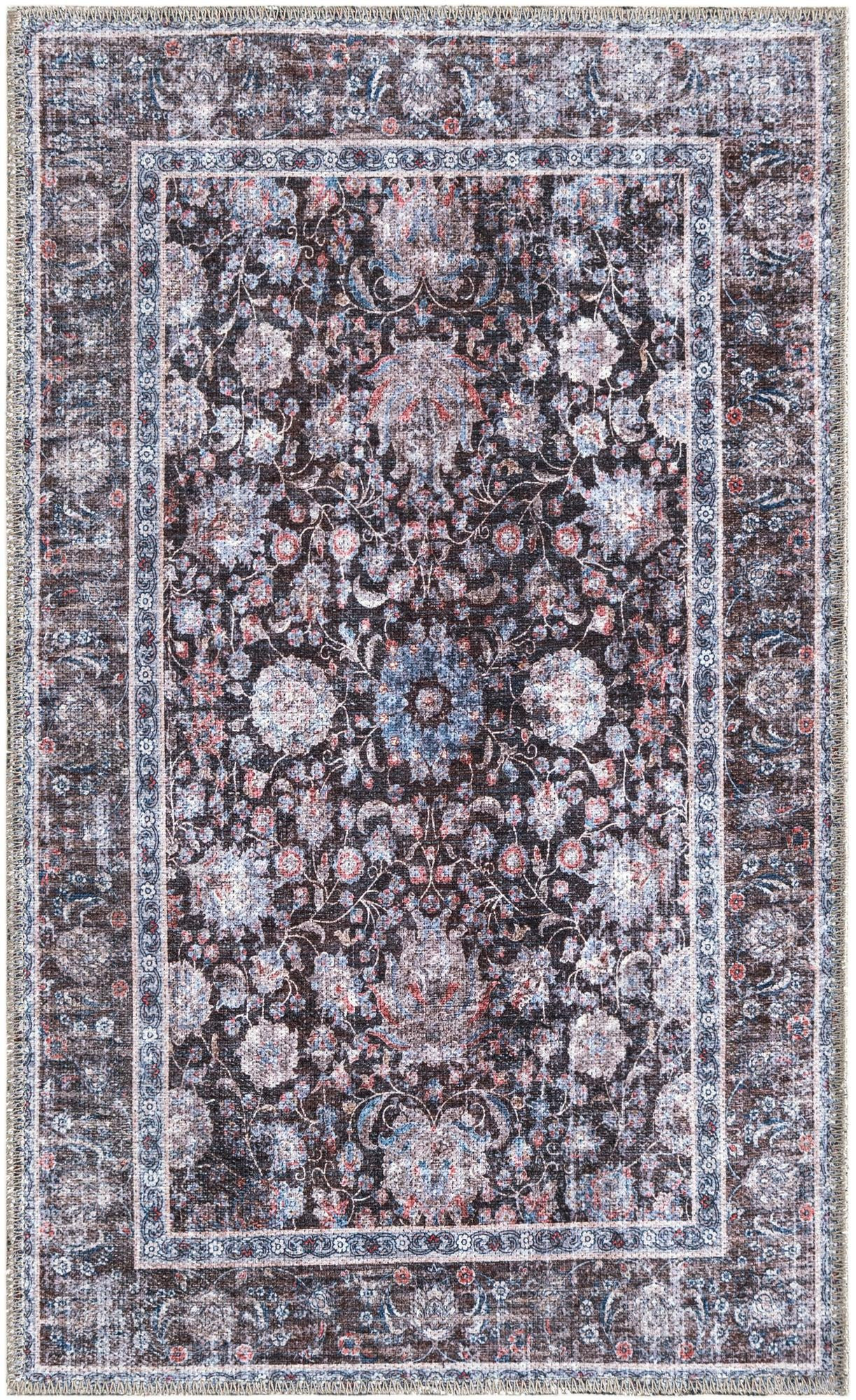 2' x 3' Bertie · Floral medallion rug, brown and blue