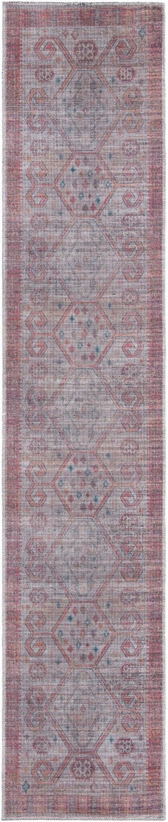 2' x 10' Bascom · Geometric medallion Washable Rug, rust and beige
