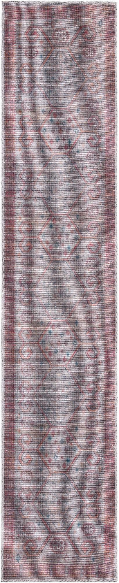 2' x 10' Bascom · Geometric medallion Washable Rug, rust and beige