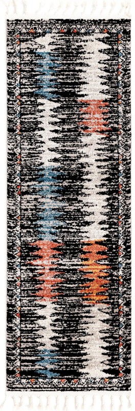 2' x 6' Sweeney · Tribal geometric rug, black and terracotta