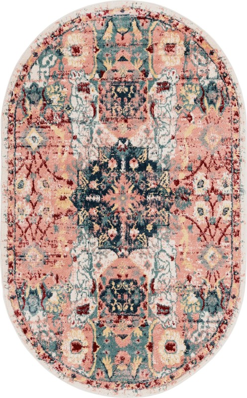 5' x 8' Westcott · Distressed medallion rug, pink and navy