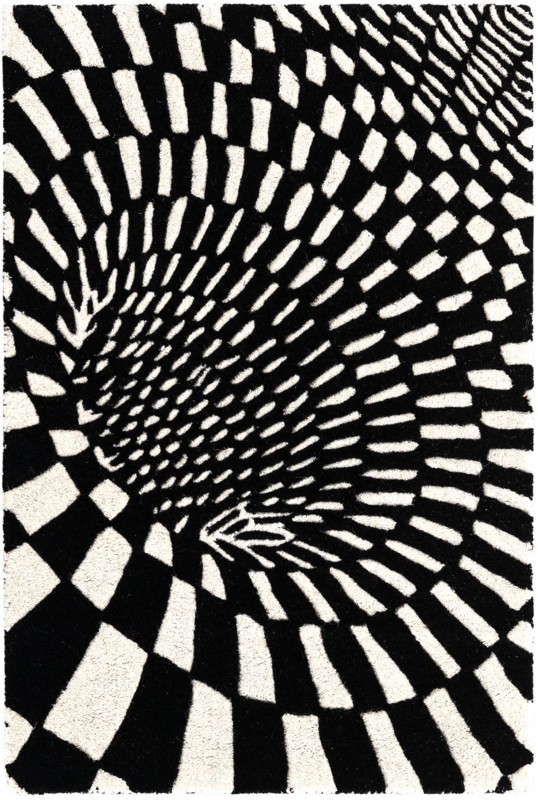 2' x 3' 1 Otto · Checkered Wool Rug, black and white