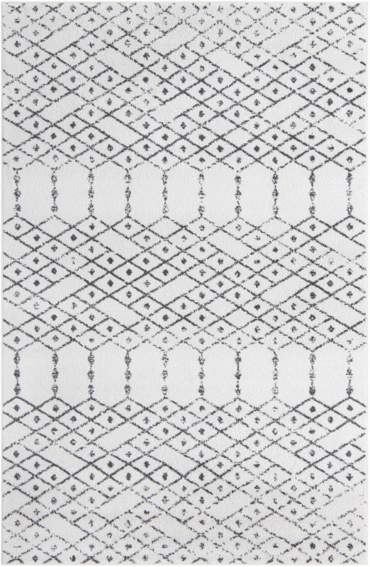 5' 3 x 8' Newcomb · Geometric lattice rug, ivory and charcoal
