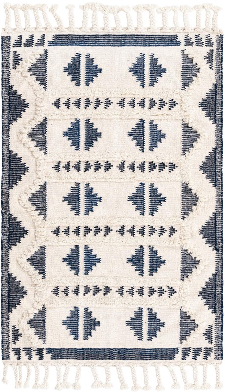 4' 1 x 6' 1 Maitland · Geometric tribal Wool Rug, navy and white