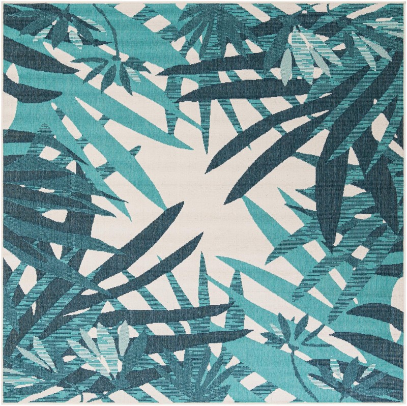 Heron · Floral / botanical Outdoor Rug, teal blue