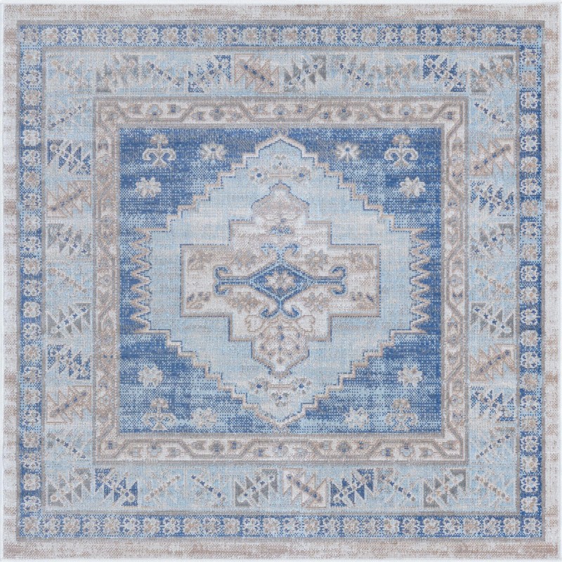 4' x 4' Ligonier · Border rug, sky blue