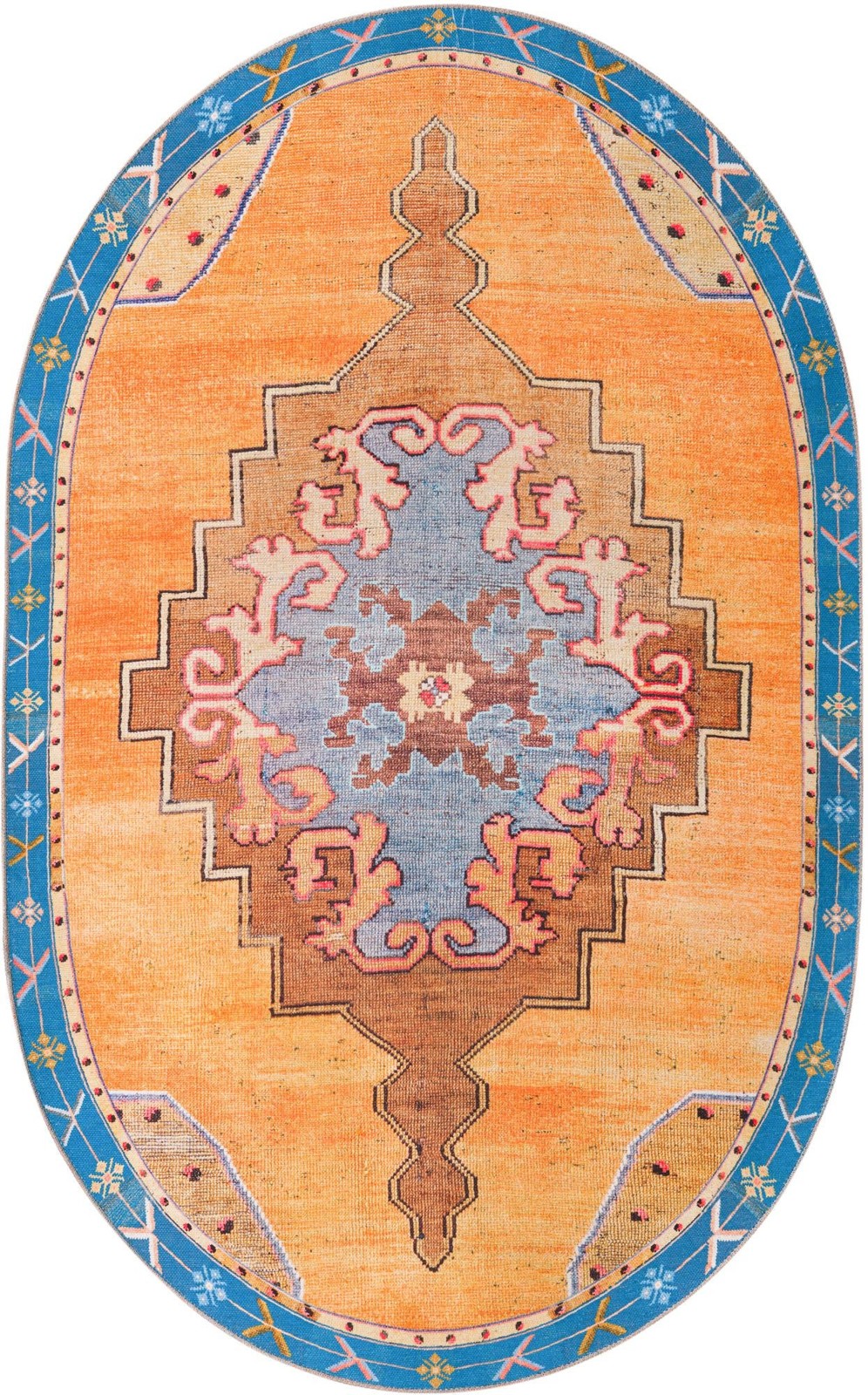 5' x 8' Sanderson · Medallion Washable Rug, orange and blue