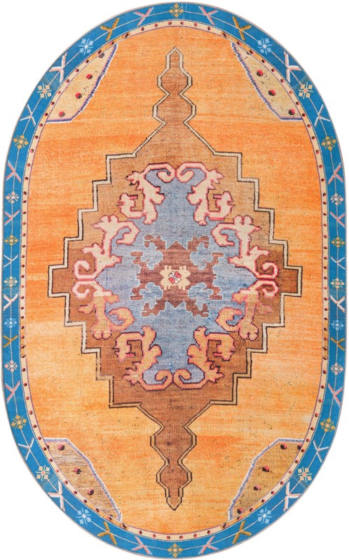 Sanderson · Medallion Washable Rug, orange and blue