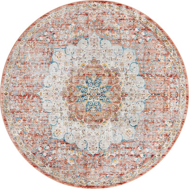 7' x 7' Stanford · Medallion rug, rust and ivory