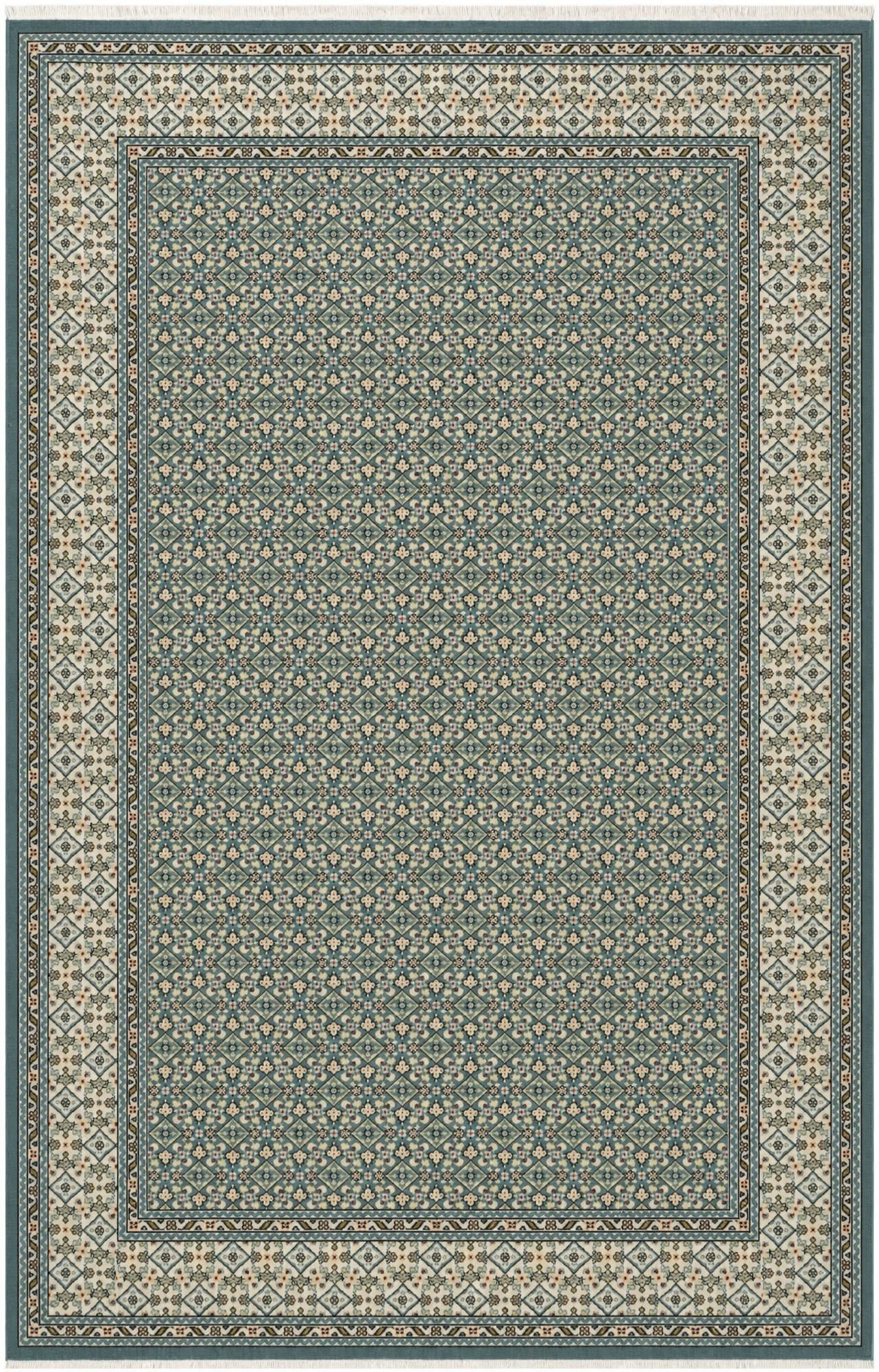 5' 3 x 8' Fenton · Geometric floral rug, light blue and ivory
