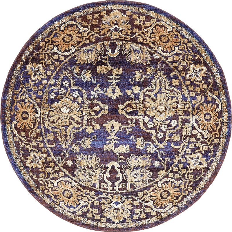 5' x 5' Wenatchee · Floral medallion rug, blue and brown
