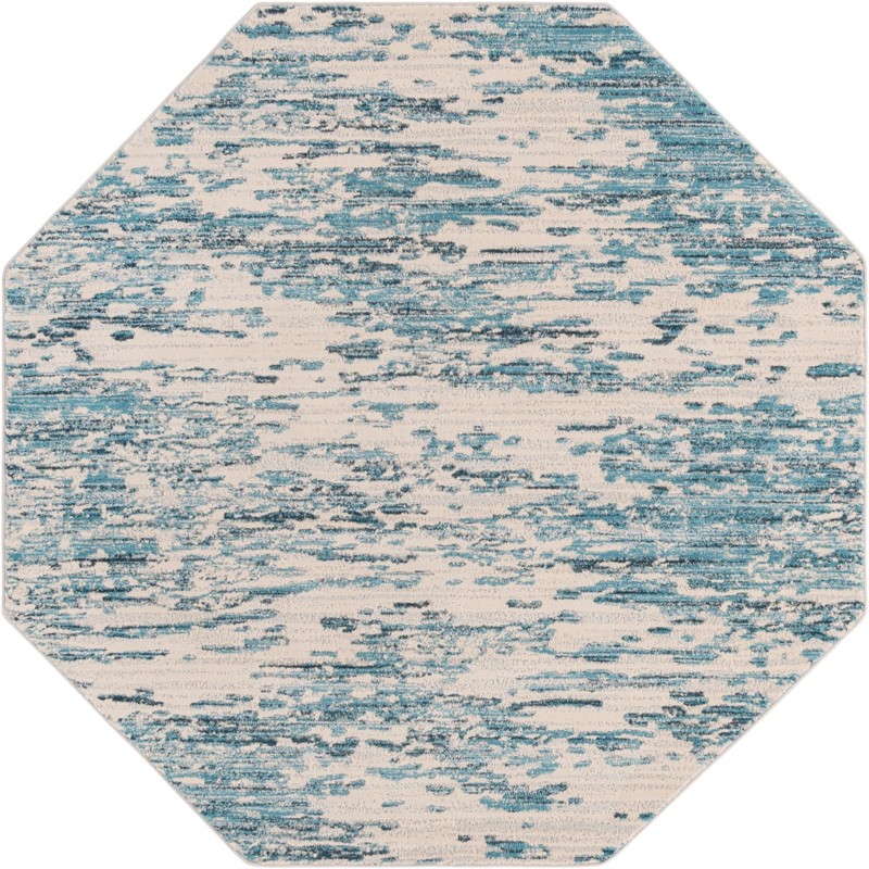 Ochre · Abstract rug, blue and ivory