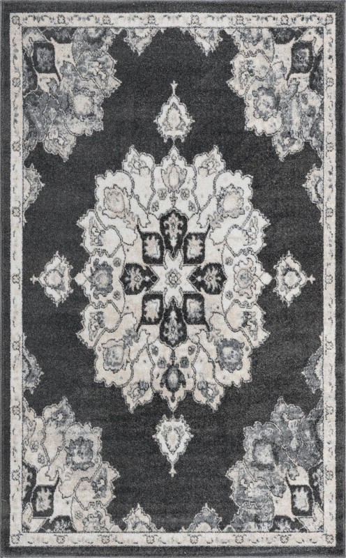 5' x 8' Nettle · Medallion rug, charcoal and ivory