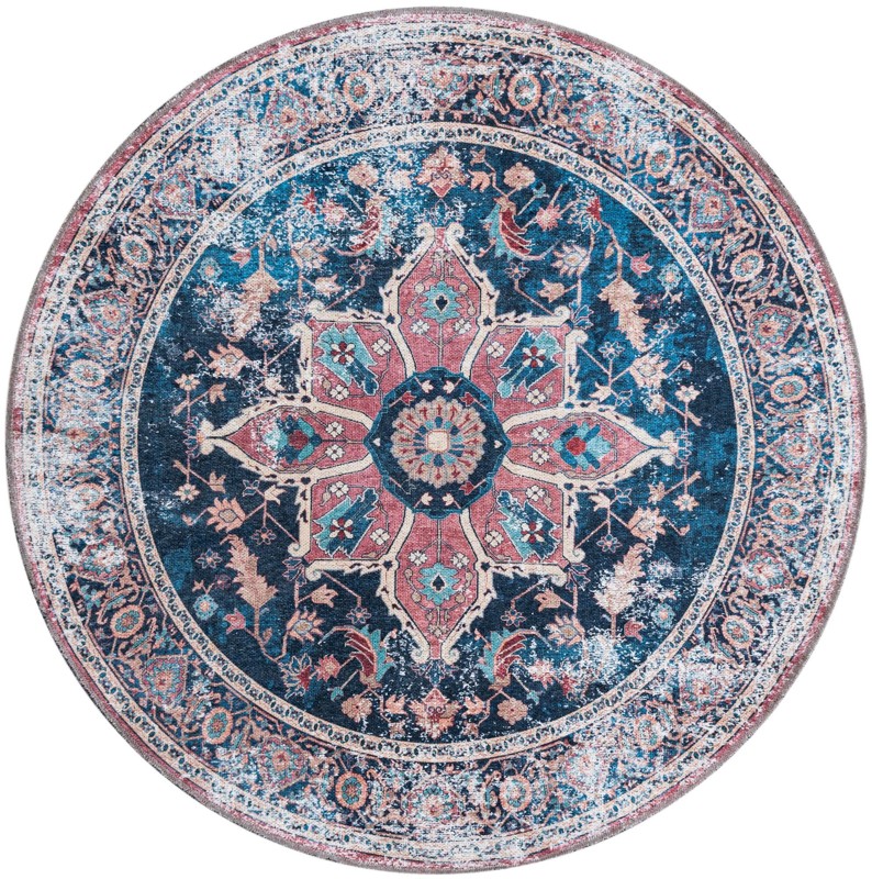 4' x 4' Abilene · Medallion Washable Rug, navy and pink
