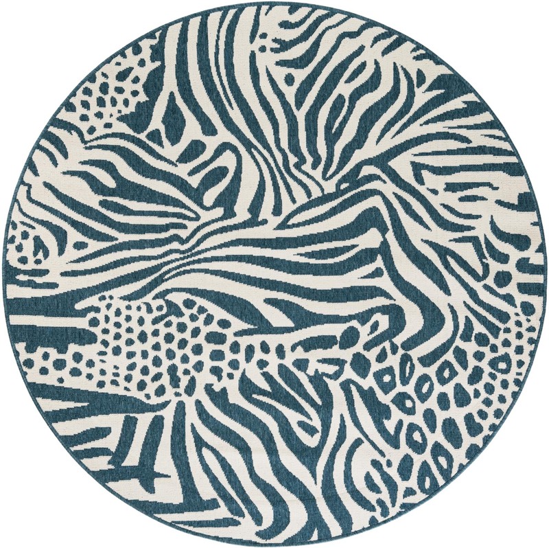 6' x 6' Whittier · Animal print Outdoor Rug, navy blue and ivory