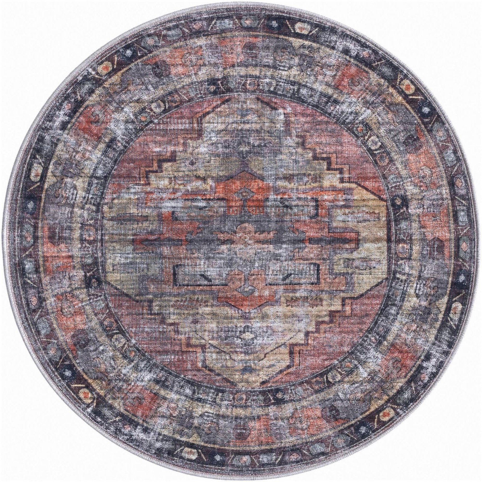 4' x 4' Chandler · Distressed medallion rug, rust and yellow