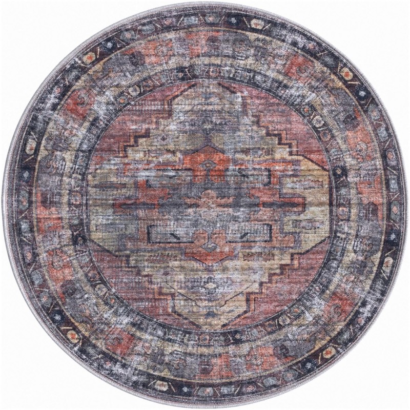 4' x 4' Chandler · Distressed medallion rug, rust and yellow
