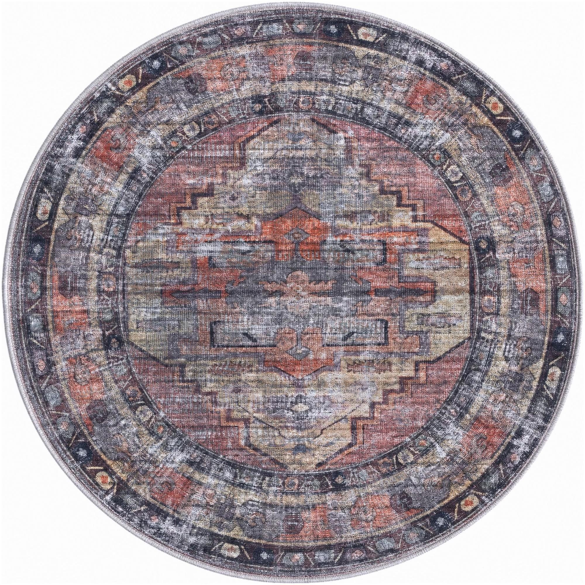 4' x 4' Chandler · Distressed medallion rug, rust and yellow