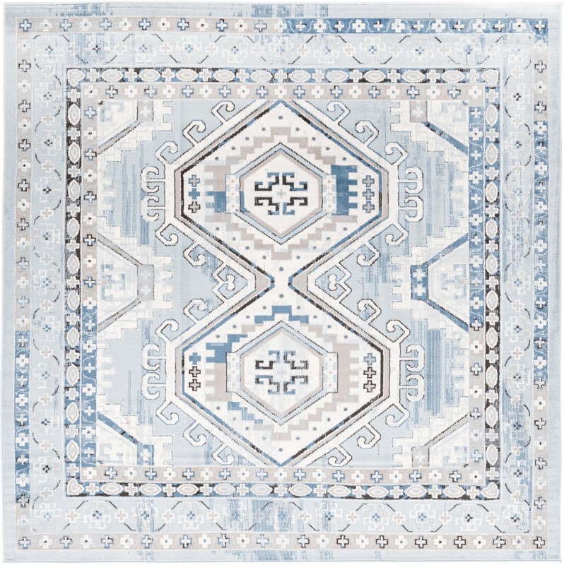 7' 10 x 7' 10 Harmon · Border rug, aqua blue