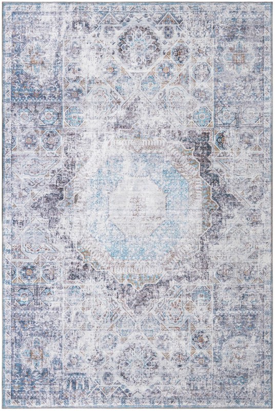 6' x 9' Cinnabar · Distressed medallion rug, ivory and purple