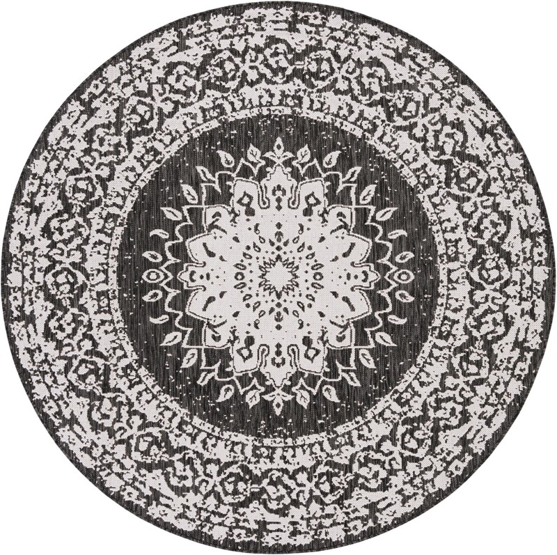 6' x 6' Royce · Medallion Outdoor Rug, black and white