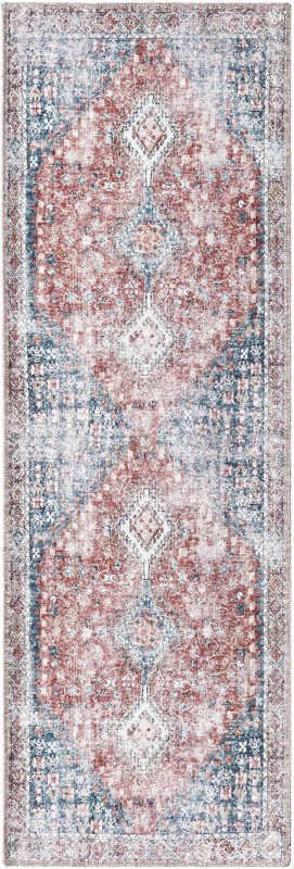 2' x 6' Hodges · Border Washable Rug, red and navy blue