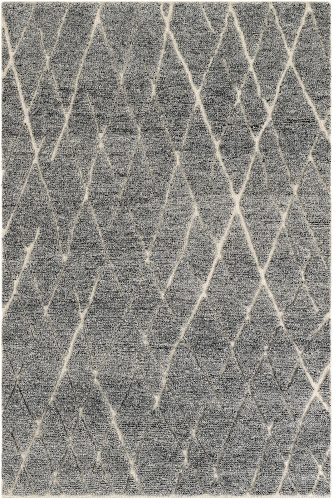 5' 1 x 8' Geary · Diamond trellis Wool Shag Rug, gray and ivory