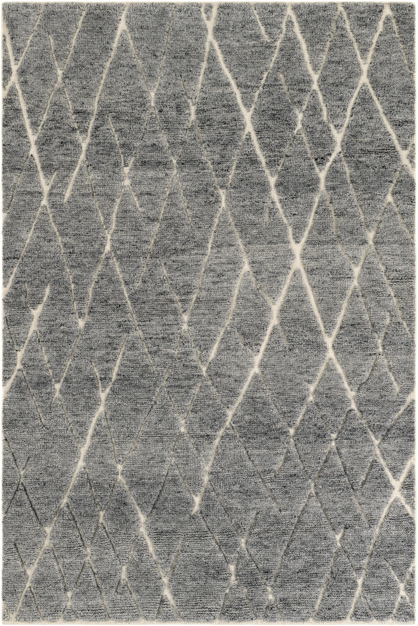 5' 1 x 8' Geary · Diamond trellis Wool Shag Rug, gray and ivory
