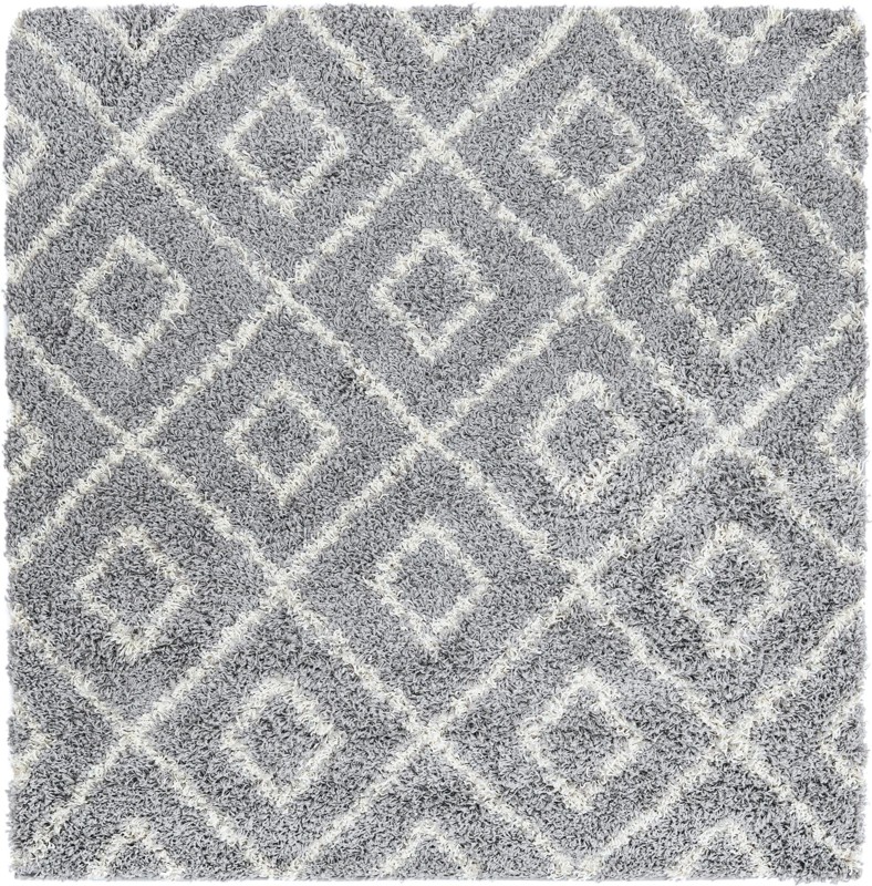 5' 3 x 5' 3 Brock · Diamond trellis Shag Rug, gray and ivory