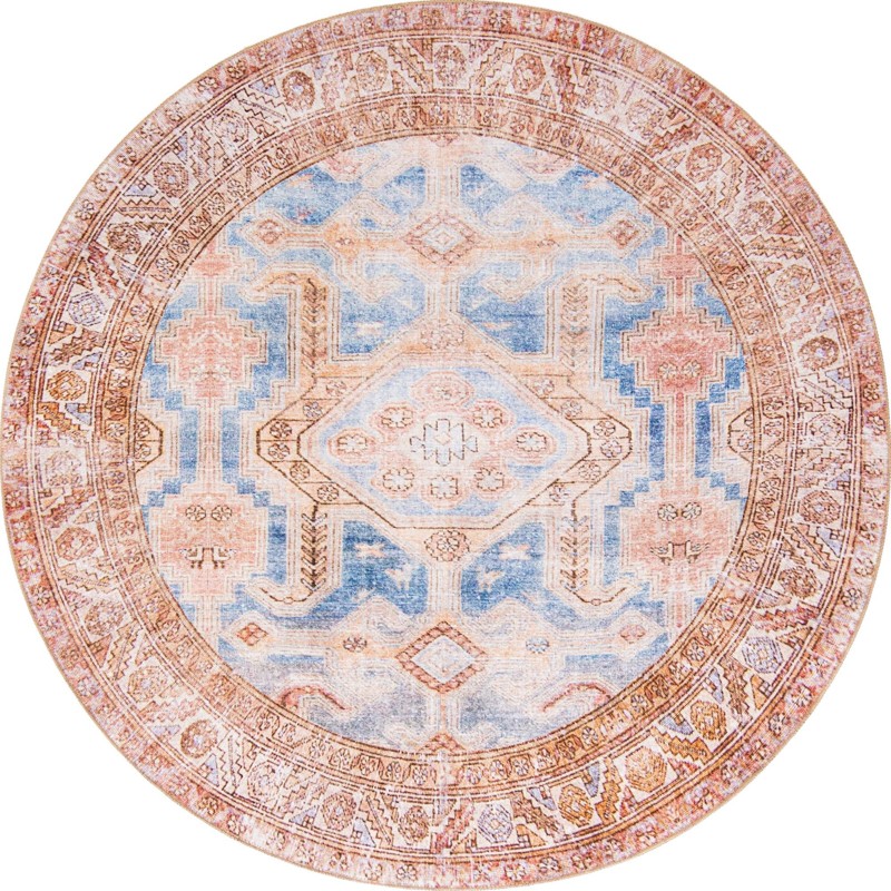 7' 7 x 7' 7 Walford · Medallion Washable Rug, blue and rust