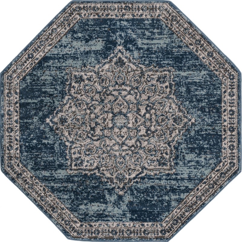 4' x 4' Wade · Border rug, blue
