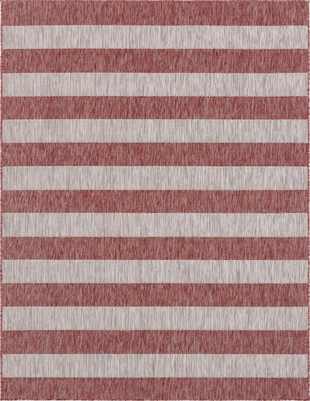 9' x 12' Dahlia · Striped Outdoor Rug, rustred