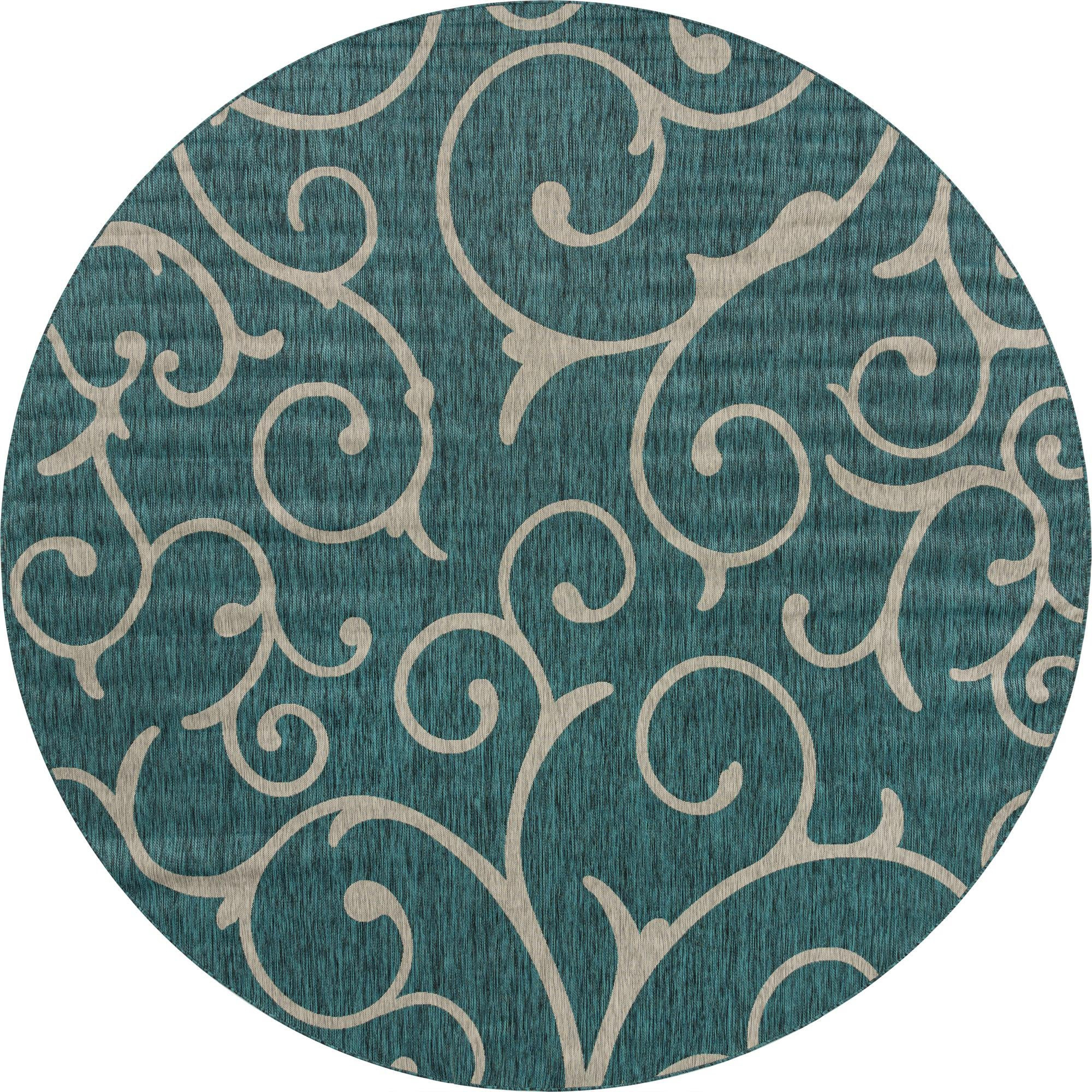 13' x 13' Shale · Floral / botanical Outdoor Rug, teal
