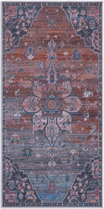 2' x 4' Sibley · Medallion rug, rust and denim blue