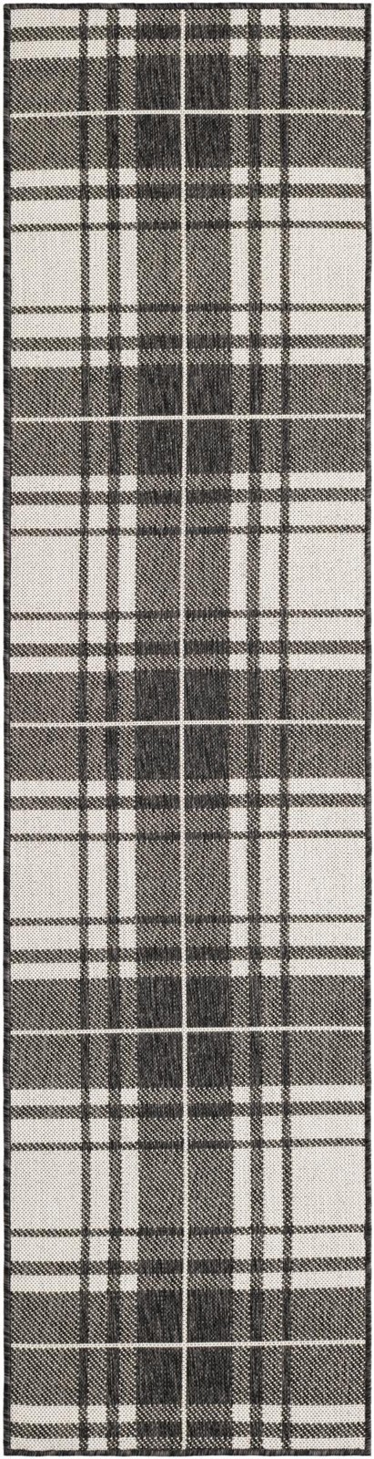 2' x 8' Maguire · Plaid Outdoor Rug, black and white