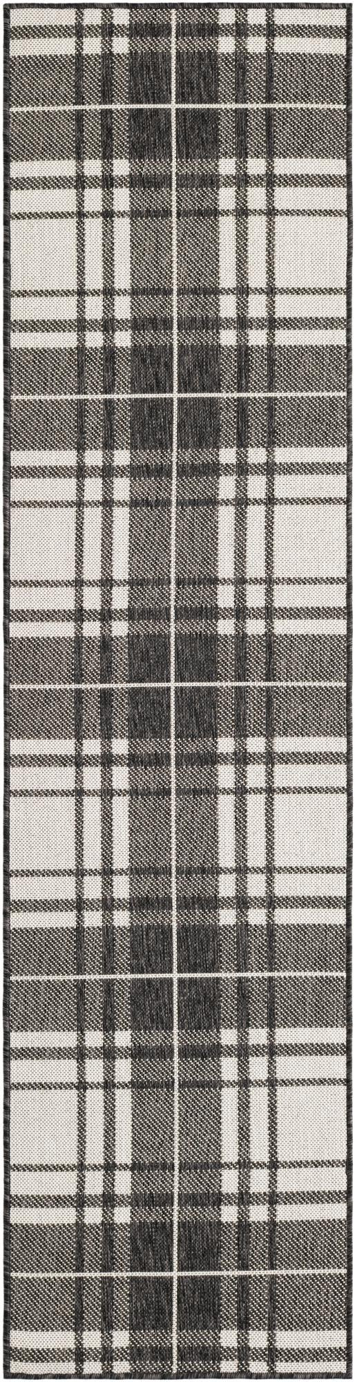 2' x 8' Maguire · Plaid Outdoor Rug, black and white