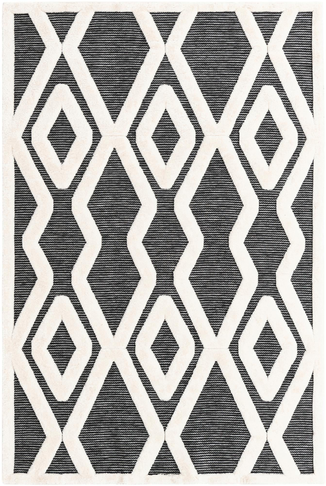 6' x 9' Armstead · Geometric trellis rug, gray and ivory