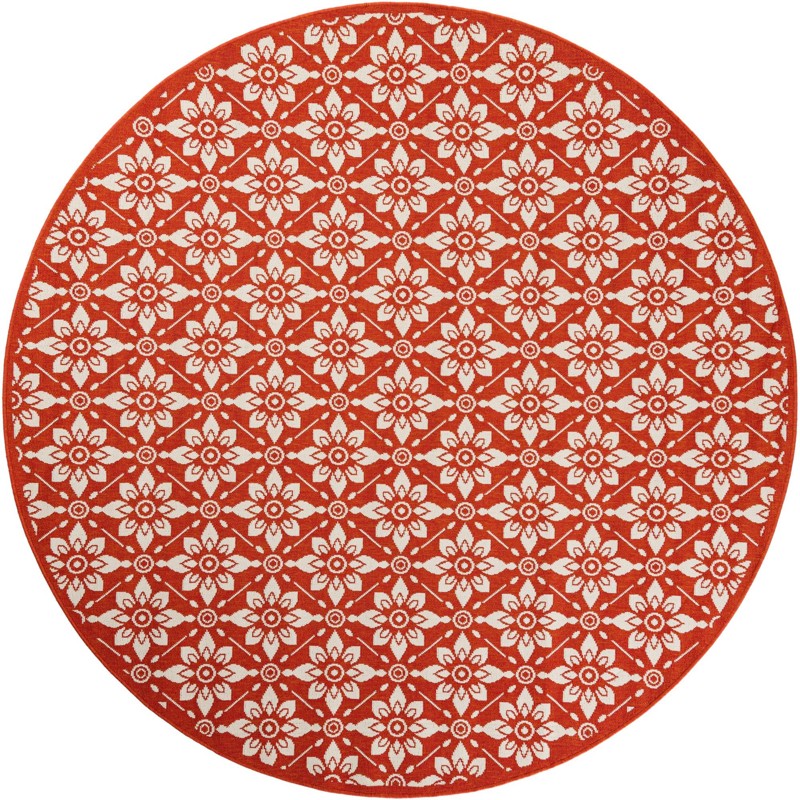 7' 10 x 7' 10 Selwyn · Floral trellis Outdoor Rug, rust and ivory