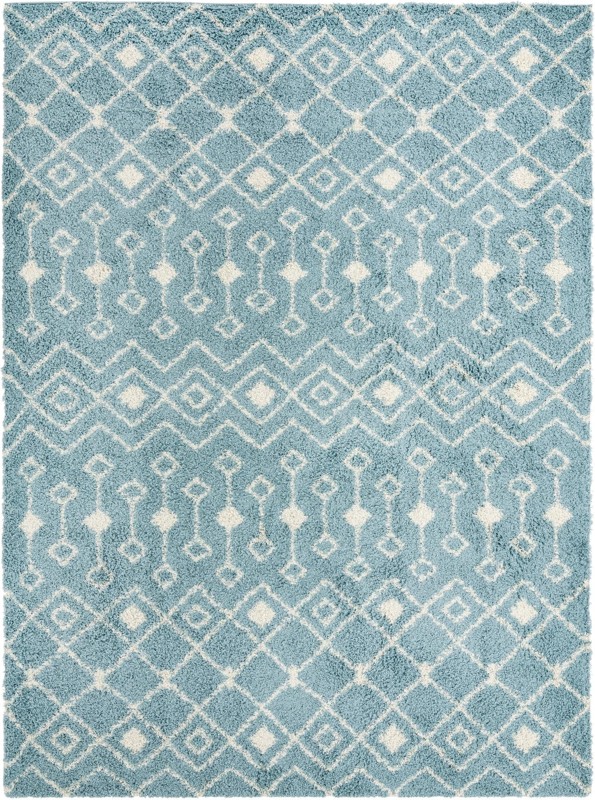 10' x 14' Bayley · Geometric trellis shag rug, light blue