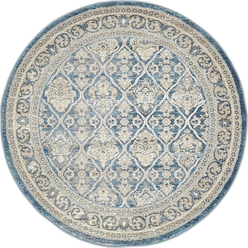 4' x 4' Swanson · Lattice medallion rug, blue and gray