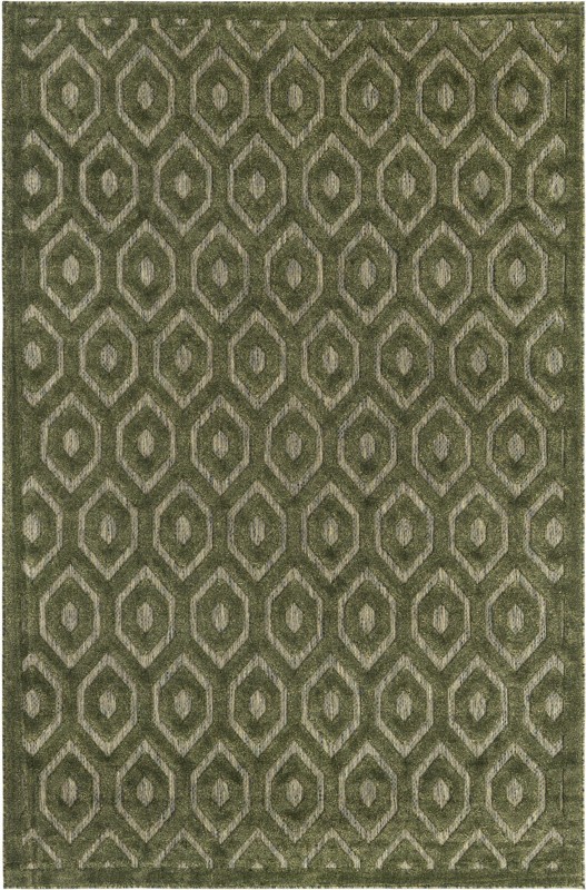 6' x 9' Roanoke · Geometric lattice Outdoor Rug, olive and taupe