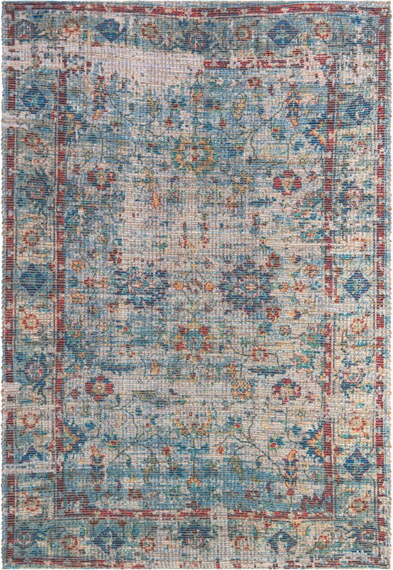 6' 1 x 9' Biloxi · Distressed medallion rug, teal and terracotta